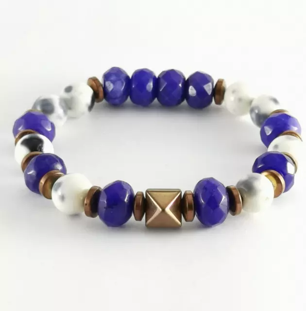 Handmade Bracelet With Lapis Lazuli / Hematite / White Moon Stone Beads