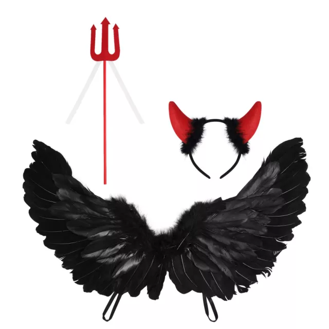 43"x13" Black Feather Angel Wings w/Devil Wand Adult Costume Props Halloween