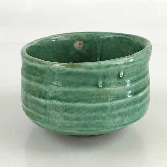 Japanese Ceramic Green Tea Bowl Vtg Chawan Tea Ceremony Matcha Green GTB981