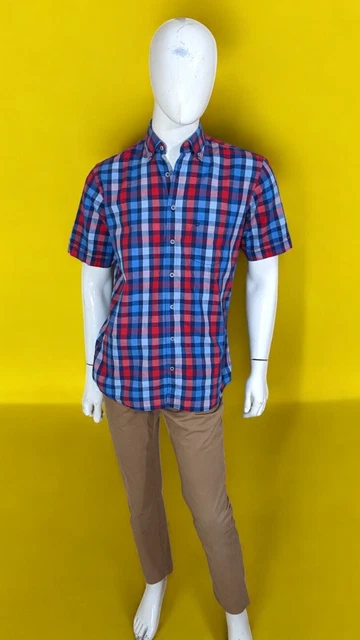 Chemise Serge Blanco Manches Longues En Coton - Taille M, Carreaux Bleus Et Rouges Pour Homme