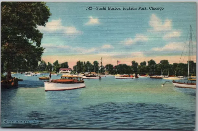 Jackson Park Chicago Illinois Yacht Harbor Santa Maria Linen Vintage Postcard