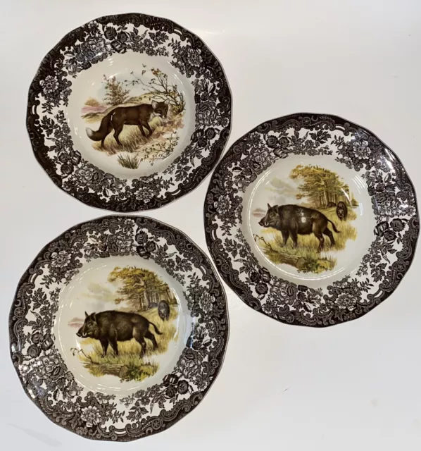 Royal Worcester Palissy Game Series Wild Boar Wild Fox Rimmed Bowl Set Of 3