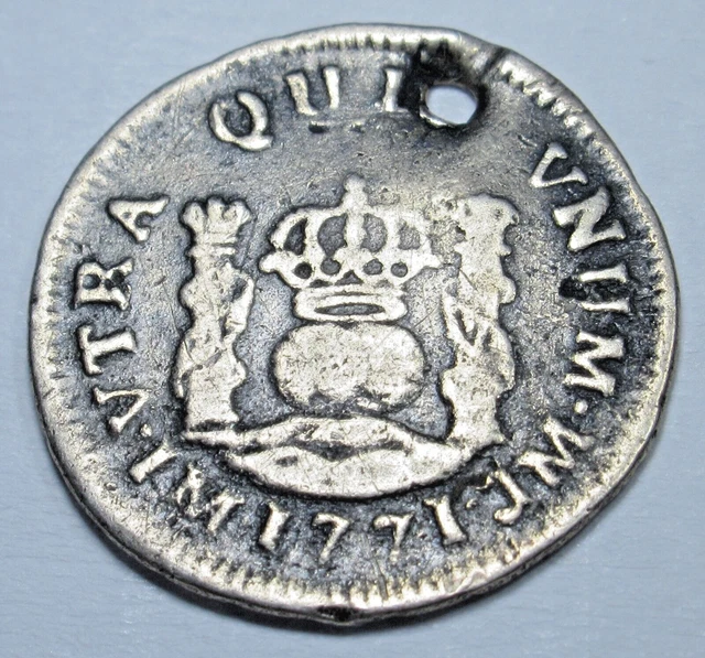 1771 Spanish Peru Silver 1/2 Reales Antique 1700's Colonial Pirate Pillar Coin