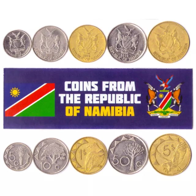 5 Namibian Coin Lot. Differ Collectible Coins From Africa. Foreign Currency