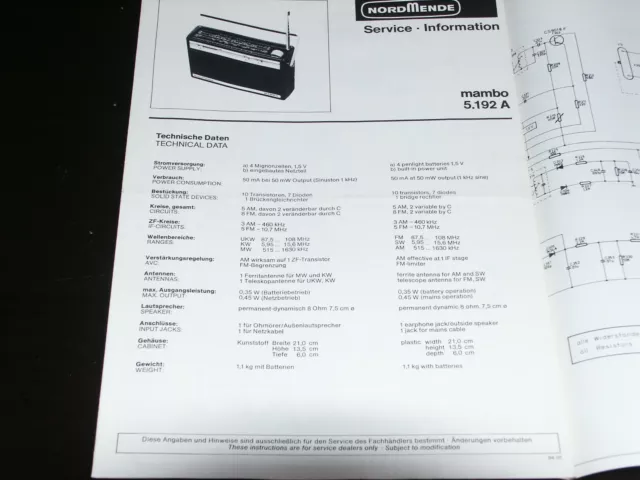 Normende - 5192 A Mambo Stereo Recorder  Service Information  ( Original Book )