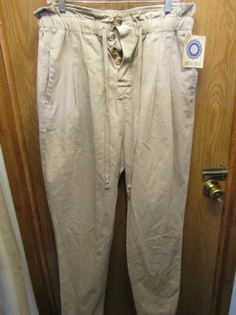 Nwt Womens Zenana Indigo Falls Stretch Button Front Beige Pants Sz Xl Inseam 28"