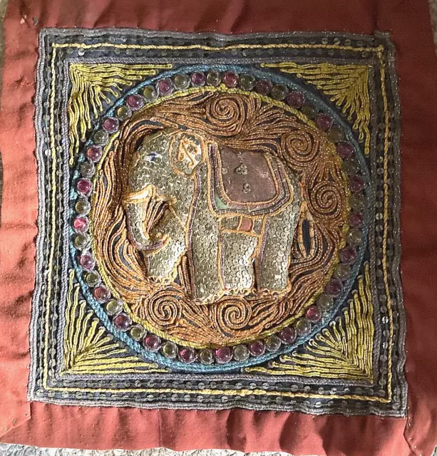 Antique Bead & Sequin Elephant Tapestry - SE Asia
