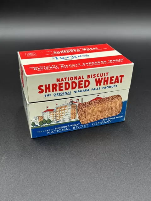 Vintage National Biscuit Company Shredded Wheat Advertising Metal Recipe Box