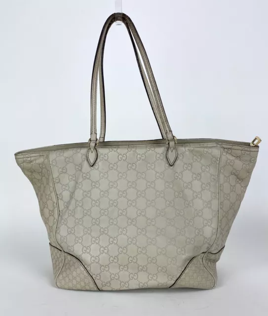 Gucci GG Auth Microguccissima Tote Bag Light Gray Leather Zip Double Handles