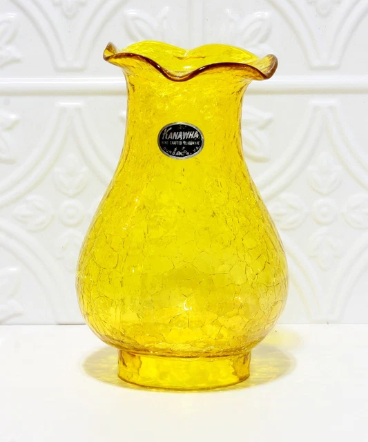 Vintage Golden Honey Kanawha Crackle Glass Hurricane Lamp Shade 7 1/4" Marked