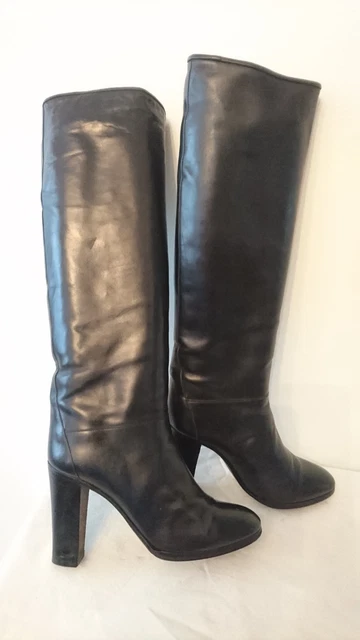 Bottes Vintage CASSANDRE Italie Taille 36 - Noir Cuir, Talon Haut, Occasion