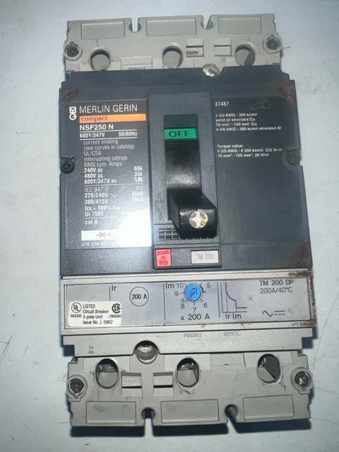 Merlin Gerin Compact NSF250N 200A 3P 600Y/347V Circuit Breaker used Merlin Gerin Compact NSF250N 200A 3P 600Y/347V Circuit Breaker used