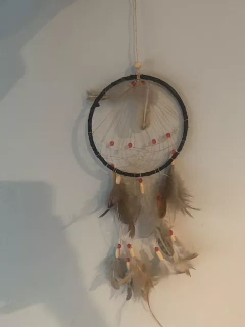 Authentic Brown Feather and Mandala Bead Handmade Native Dream Catcher