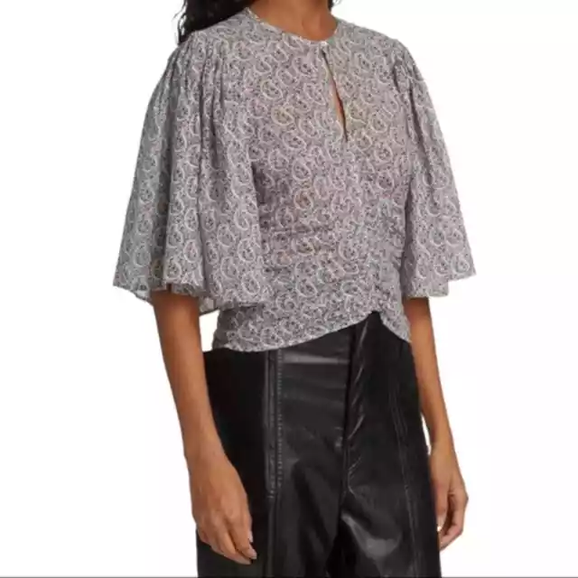 Isabel Marant Etoile Mariazo Floral Flutter-Sleeve Blouse 42 NWT