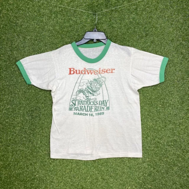 Vintage Budweiser Shirt Ringer Tee Mens Size Medium M St Patricks Day Parade 80s