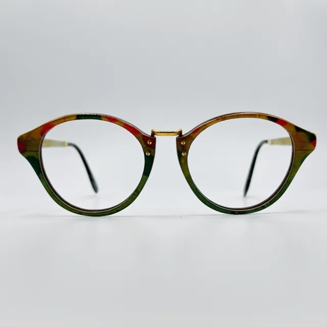 Gold and Wood Brille Damen rund bunt braun echt Holz Vintage Mod. 413 NEU