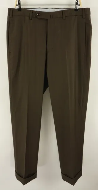 Incotex Super 100s High Comfort Mens 34 x 30 Brown Wool Lightweight Cuffed Pants