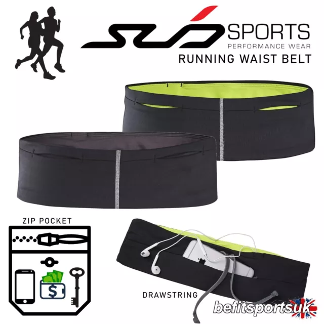 Running Belt Waist-Pack Slim Sub Sports Phone Storage Holder Zip Pocket Black