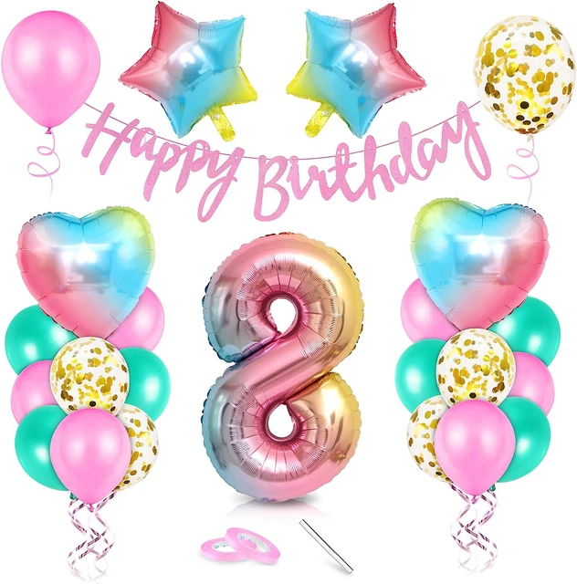 Pixe Geburtagsdeko Set Für 8 Jahre - 54-teilige Partydekoration Mit Ballons