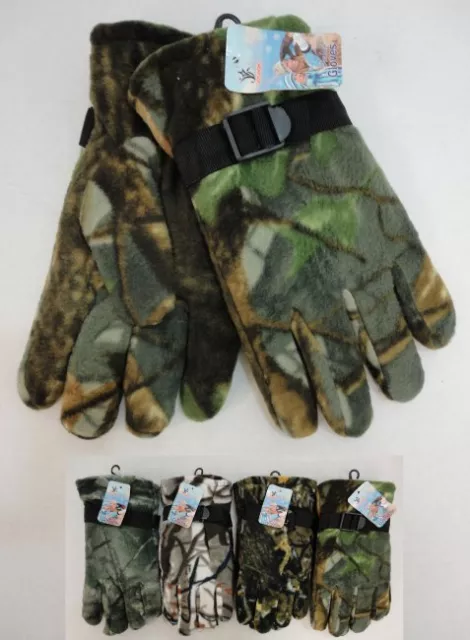 Lot of 12 Pairs Mens Hardwood Camo Thermal Insulated Winter Fleece Gloves WARM