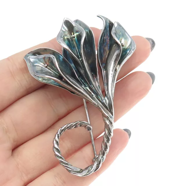 KRYPELL 925 Sterling Silver Antique Art Deco Calla Lily Flower Pin Brooch