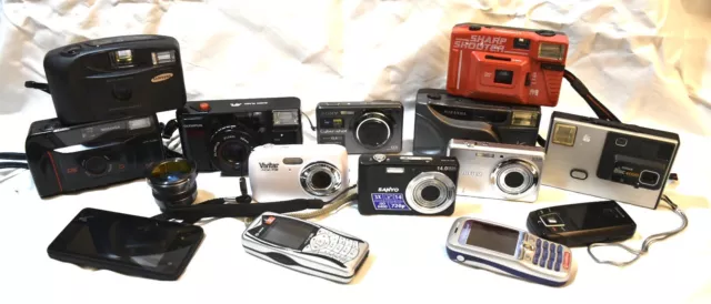 Job Lot 2 Mixed brand Film / Digital Cameras And Mobile Phones Olympus Sony