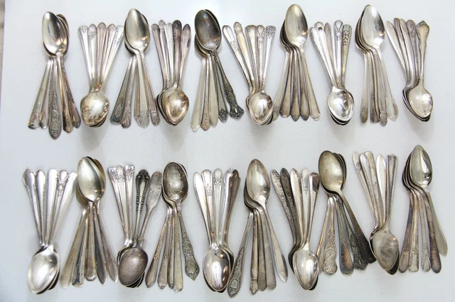 100x TEA SPOONS FLATWARE NO MONO SILVERPLATE LOT VINTAGE CRAFT REUSE REPURPOSE