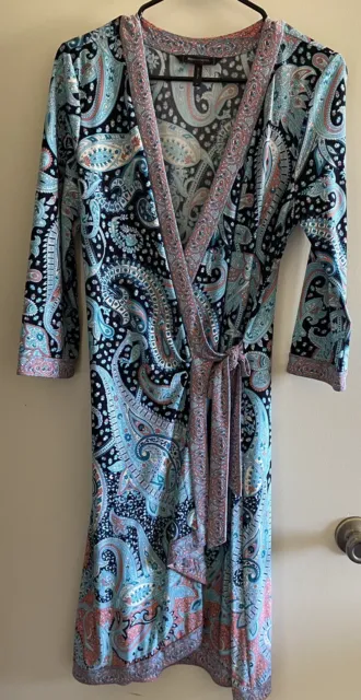 BCBGMaxAzria Wrap Dress Women Adele Paisley Printed Tahiti Blue M