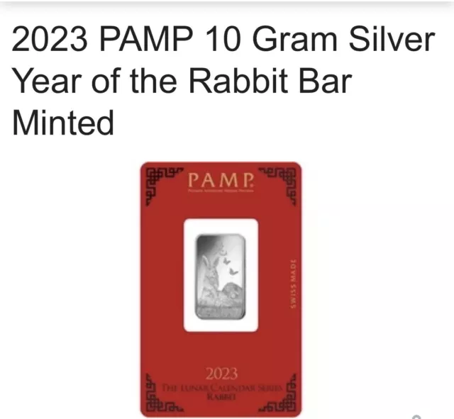 2023 PAMP 10 Gram Silver Year of the Rabbit Bar Minted