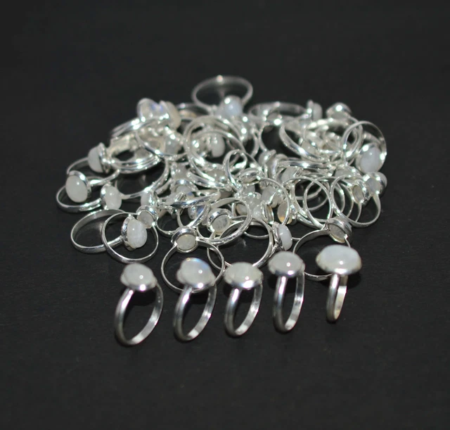 Wholesale 51Pc 925 Solid Sterling Silver White Rainbow Moonstone Ring Lot B782