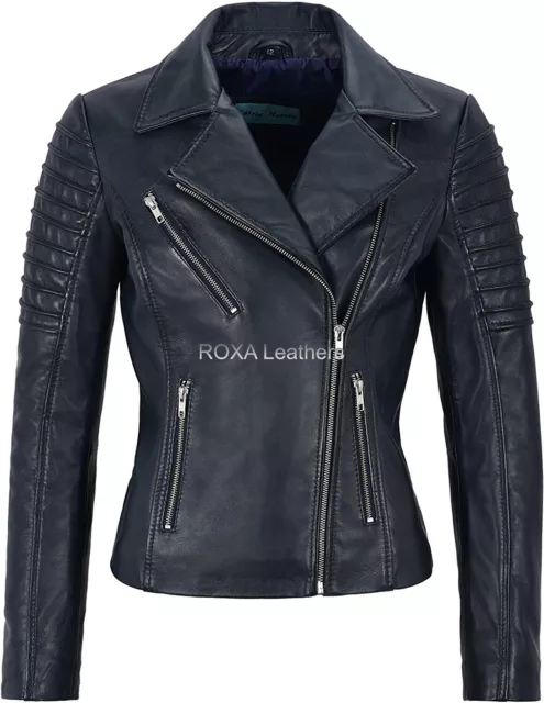 Cool Women Stitch Design Zipper Genuine Lambskin Pure Leather Fashionable Jacket