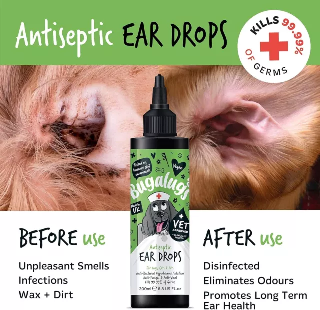 VET STRENGTH Ear Cleaner Drops STOP Scratching Ears Itching Mites Wax Infections