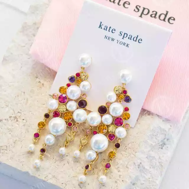 Kate Spade Pearl Caviar Crystal Chandelier Statement Earrings NWT