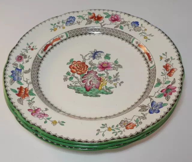 3 Copeland Spode Vintage Chinese Rose 9" Salad Lunch Breakfast Plates VGC