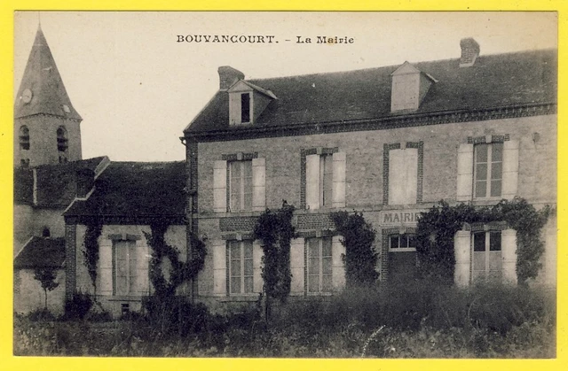 cpa Très RARE 51 - Village de BOUVANCOURT (Marne) L' Église et la Mairie