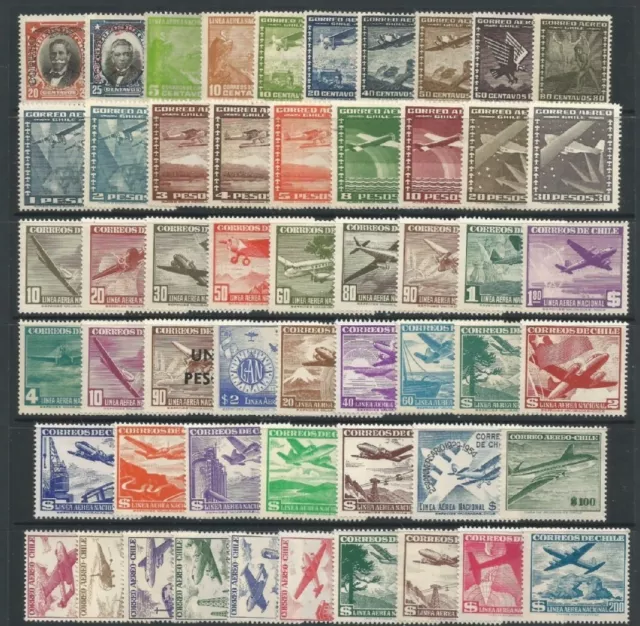 007/23 - Chile, Nice Selection Of All M.n.h. Old Air Post Stamps (Of 67)