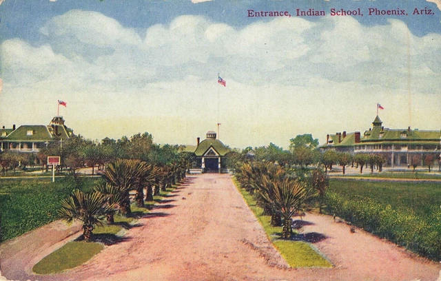 Postcard Indian School Phoenix Arizona United States US Flag Historical Builds
