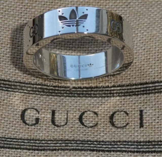 Gucci x Adidas 925 Silver 6mm Band Ring (Size 18 /58) - Genuine