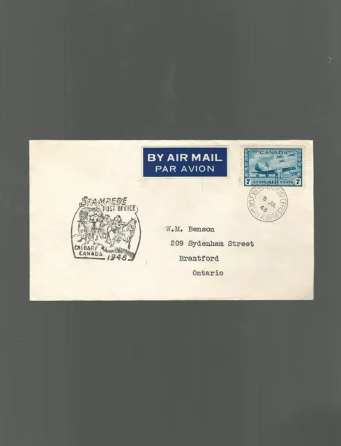 Canada Airmail Cover Calgary Stampede 1948 Calgary to Brantford Ontario