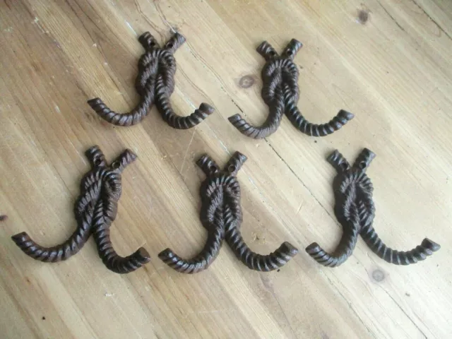5 Cast Iron Wall Coat Hooks Knot Rope Western Hat Hook Hall Tree Bath Rack Farm