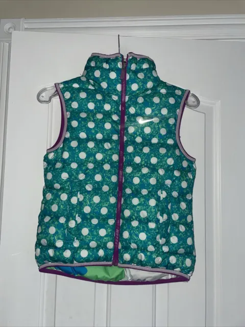 Nike Alliance Graphic Reversible Puffer Vest Girls Size Small Camo & Polka Dots