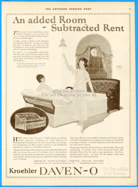 1921 Kroehler Davenport Bed Couch Sleeper Sofa Added Room Subtracted Rent Ad