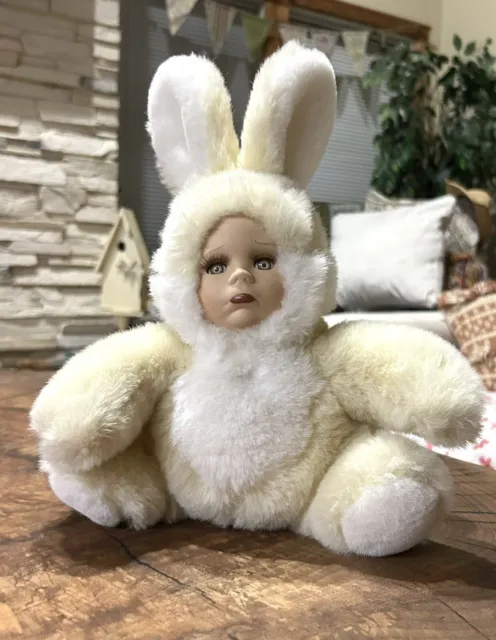 Bunny Pouting Baby Doll Porcelain Head Baby Face Cream Plush Body 12”