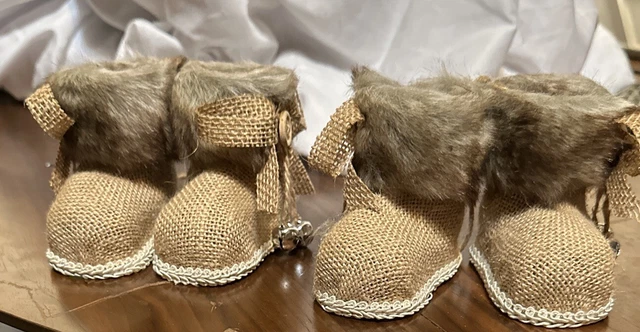 Brand New Holiday Decorative Burlap Bootie 4 Ornaments Christmas Holiday Bells 2
