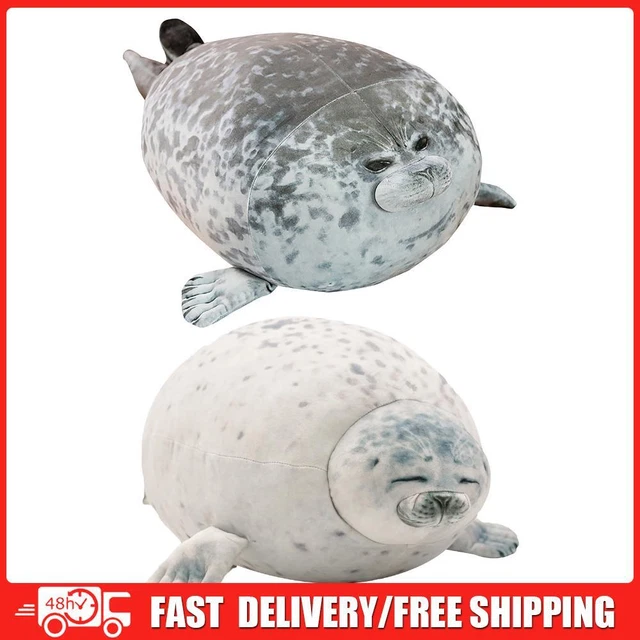 Coussin en Peluche Chubby Blob Seal, Jouet en Peluche Adorable, Poupée de Créature Aquatique Océanique Douce pour Enfants et Adultes, Mignon Coussin Câlin Blanc Gris de 12 Pouces