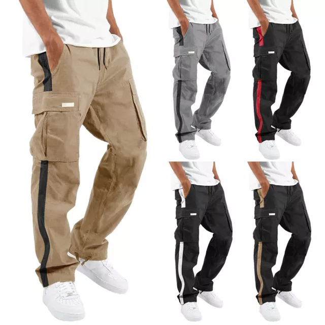 Men Casual Cargo Combat Joggers Pants Tapered Sports Work Trousers