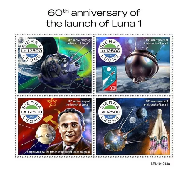 1959 LUNA 1 Mechta Russian Moon Spacecraft Space Stamp Sheet (2019 Sierra Leone)