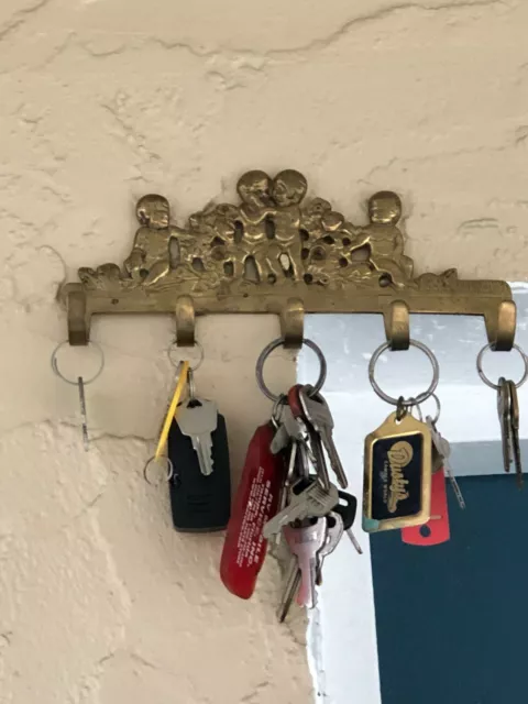 Vintage Brass Cherubs Key Holder Wall Mount Hook Hanger Brass Hat Coat etc.