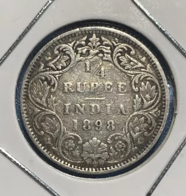 1898 British India 1/4 Rupee - Victoria 0.917 Silver Coin