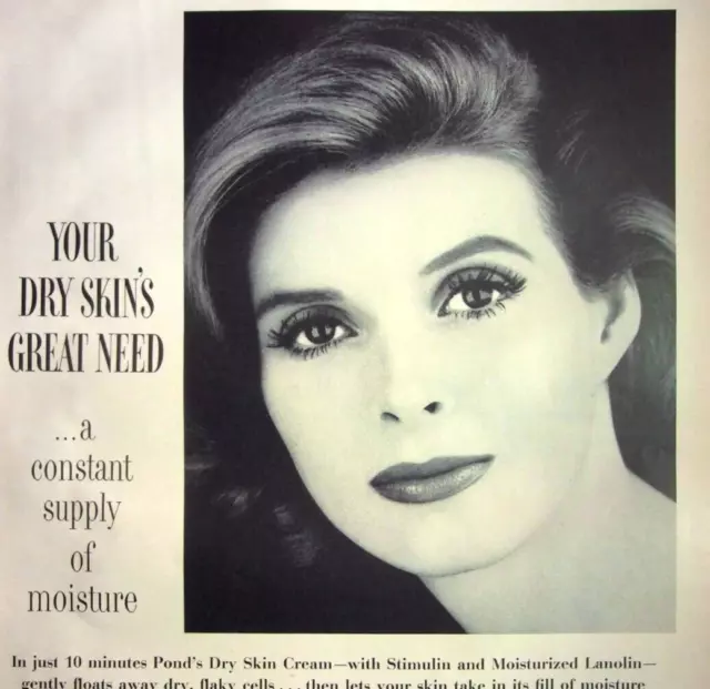 1960 Vintage Print Ad Pond's Dry Skin Cream Stimulin and Moisturized Lanolin